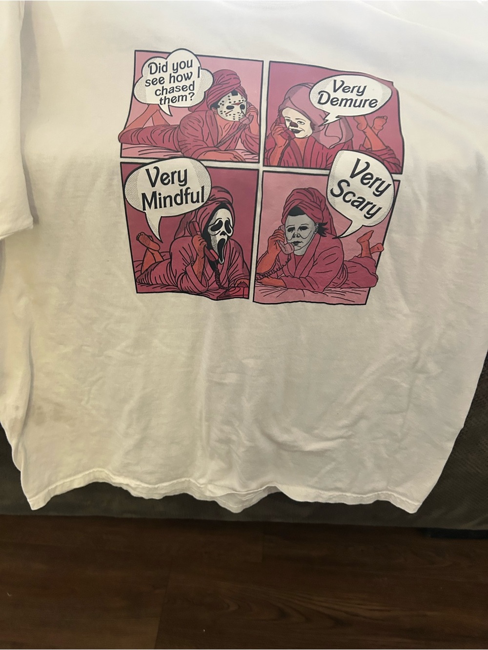 White Graphic Short-Sleeve women’s T-Shirt with Pink Comic Print
